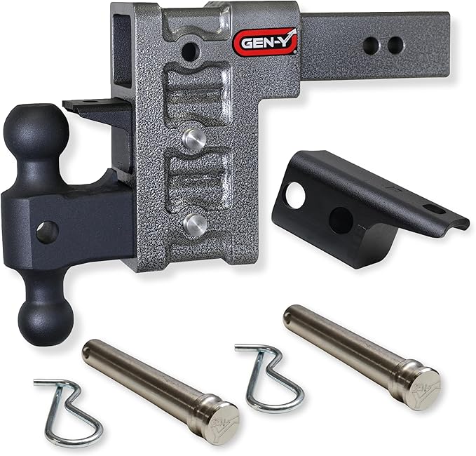 GEN-Y Hitch Tow Hitch for 2.5" Receiver - 6" Drop/Rise with 3 Adjustable Positions, Includes Dual Ball Mount, Pintle Lock and Locking Pins, 21,000 lbs Towing Capacity, 3,000 lbs Tongue Weight, Silver