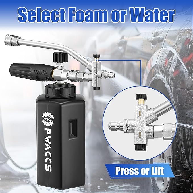 PWACCS Pressure Washer Foam Cannon Dual Connector Accessory, Power Washer Double Tip Attachment for Adjustable Foam Blaster, 1/4" Quick Connect Big Mouth Snow Foam Lance 1.5 L, 3600 PSI