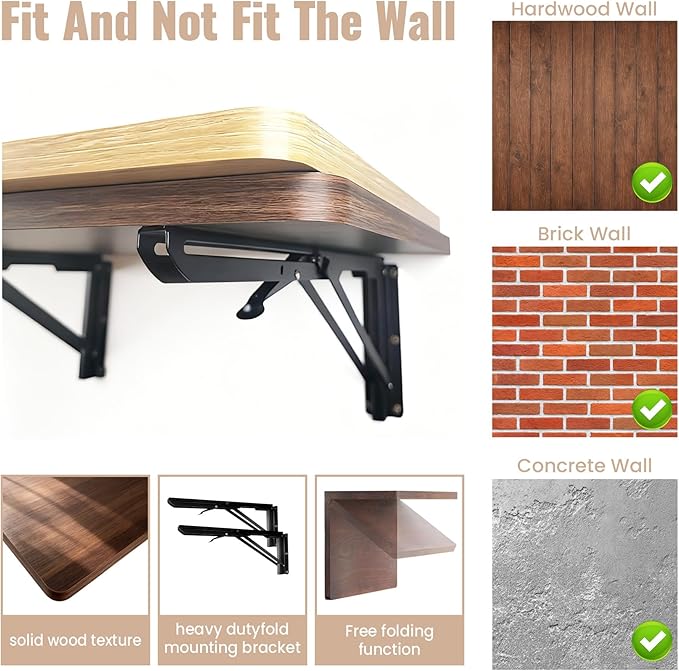 Wall Mounted Folding Table-15.7"x 31.5"-Wall Mounted Folding Workbench & Home Office Suitable for Solid Wall-Holds Up to 100 LBS, Space-Saving-Great for Garage Workbench,Laundry Room