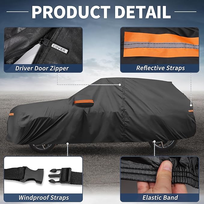 X AUTOHAUX Car Cover Outdoor Waterproof Sun Rain Snow Hail Protection with Left Side Door Zipper 210D-PU for Ford Explorer