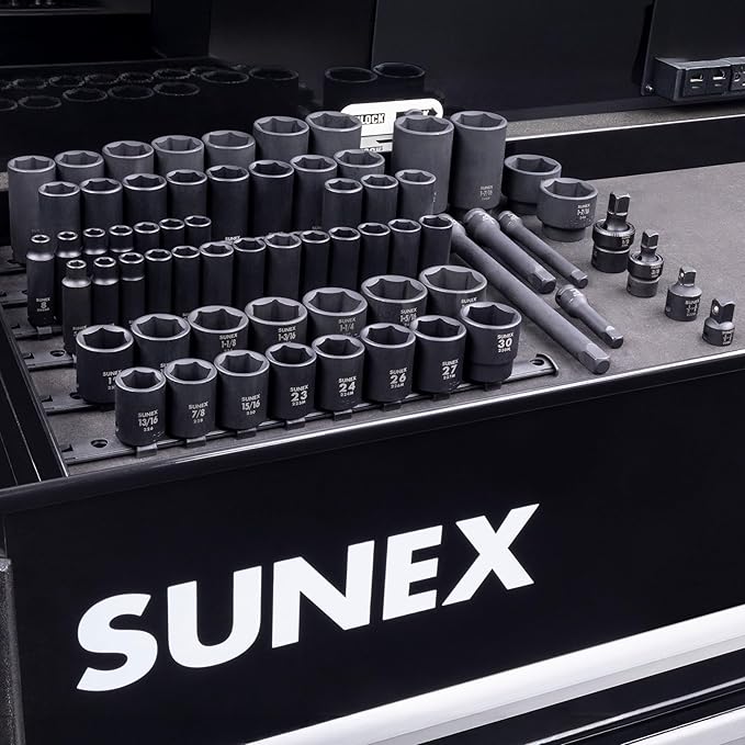 SUNEX 1068 3/8" & 1/2" Drive SAE & Metric 6 Point Standard & Deep Master Impact Socket Set, 68-Piece