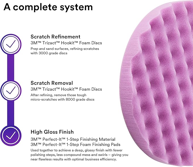 3M Perfect It 1 Step Foam Finishing Pad, 33036, Flat Back Hook it, Surface Buffing, Collision Repair, High Gloss Polish, 8 in, 2 Pads/Bag