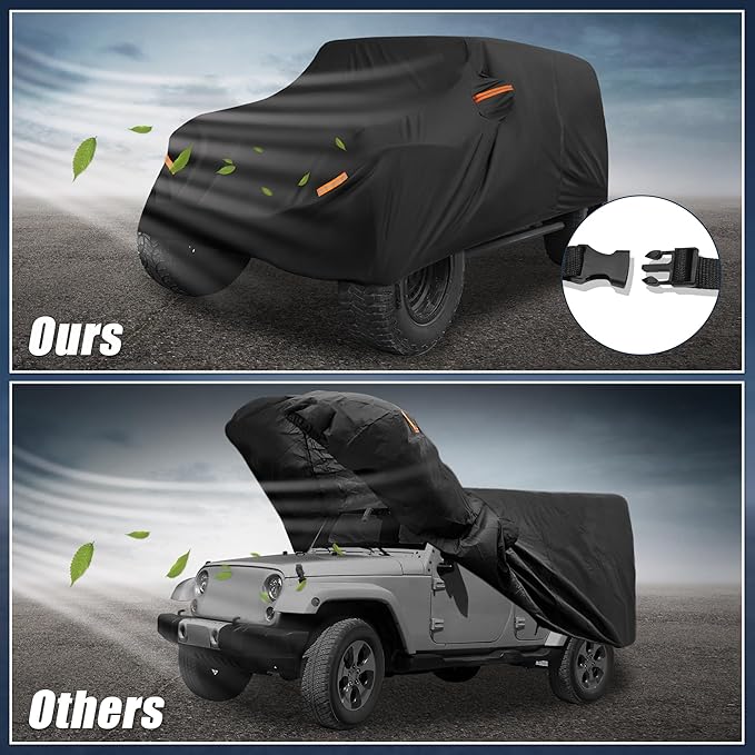 X AUTOHAUX Car Cover for Jeep Wrangler 4DR 2007-2017 Aluminum Film Outdoor Waterproof Sun Rain Snow Hail Protection with Driver Door Zipper