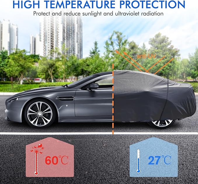 6 Layers Car Cover Waterproof All Weather Car Cover Waterproof All Weather, Outdoor Full Exterior Cover Rain Sun UV Snowproof Protection with Zipper Cotton for Sedan (173-183 inch)
