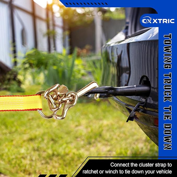 2" x 12' Recovery Winch Strap with RTJ Cluster Hooks,10000LBS Tow Truck Car Winch Tie Down Straps, Complete RTJ Straps 3 Chain Hook, Autohauler & Wrecker Towing Equipment