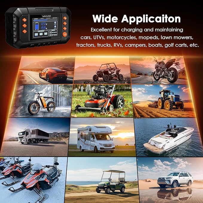 WAVLINK 280W Smart Battery Charger, Max. 20A Trickle Charger with LCD Display, for 6V/12V/24V Lead-Acid/Lithium/LiFePO4 Batteries, Battery Maintainer and Desulfurizer for Cars (20-amp)