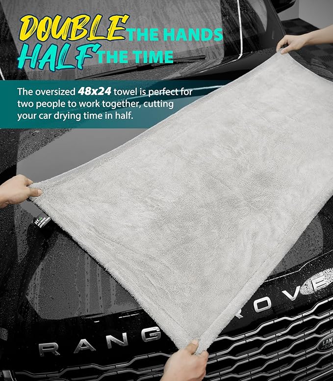 KKV 48”x24” Dual Sided Microfiber Car Drying Towel (2 Count)