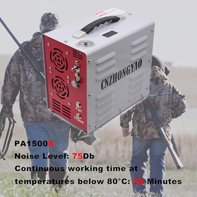PORTAIR 4500PSI Portable HPA Compressor,Auto-Stop, Oil/Water-Free, Built-in Power Converter PCP Air Compressor for Air Rifle, Scuba Tank, Powered by Car Battery 12V DC or Home 110V AC (Grey)