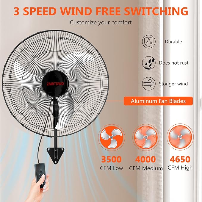 20 Inch Oscillating Wall Mount Fan, 3 Speed High Velocity Powerful, 90° Oscillation & 30° Tilt Cooling, Wall Fan for Home, Offices, Greenhouse, Workshop, Patio, Outdoor, Indoor ETL Certified