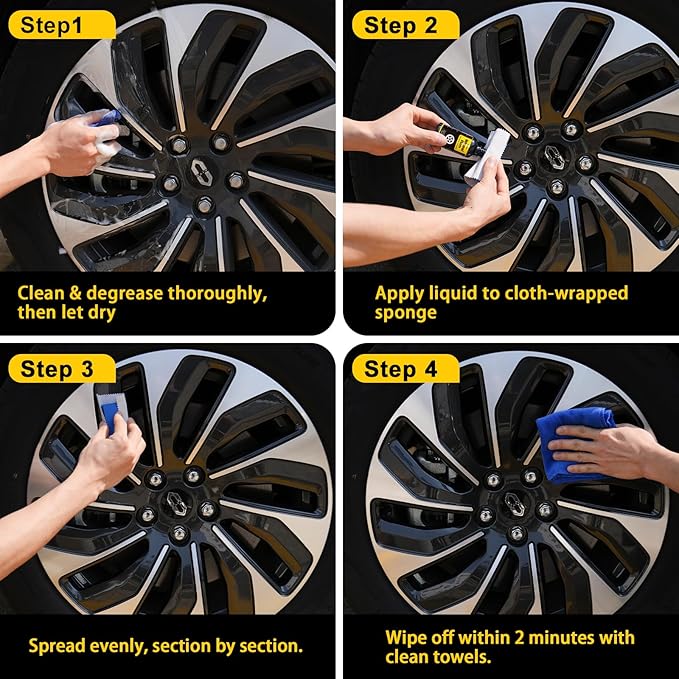 NADAMOO Wheel Rim Ceramic Coating Kit 50ml, High-Heat Resistant Hydrophobic Protection, Gloss Finish, Self-Cleaning, Repels Brake Dust & Dirt, Ceramic Protection for Alloy Rims