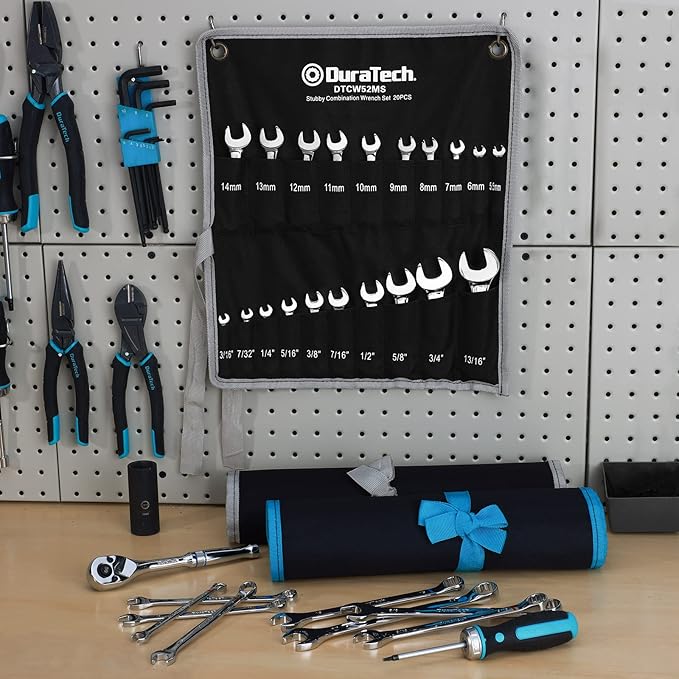 DURATECH 52-Piece Combination Wrench Set, 32 PCS Combo & 20 PCS Stubby, SAE & Metric, CR-V Steel, with Rolling Pouch