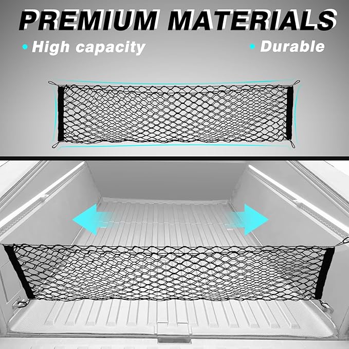 BestEvMod Cargo Mesh Net for Pickup Truck Bed Fit for Tesla Cybertruck 2026 2025 2024 Accessories Mesh Extra Strong Hook Stretchable Trunk Organizer Cargo Net(Stand Envelope Net, Reinforced POM Hooks)