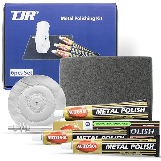 TJR® Polishing Kit – 3-Piece Polishing Paste with Abrasive Scuffing Pad, 2-Piece Polishing Mops – Metal Polish Compatible with Stainless Steel, Brass (Ultra Fine)
