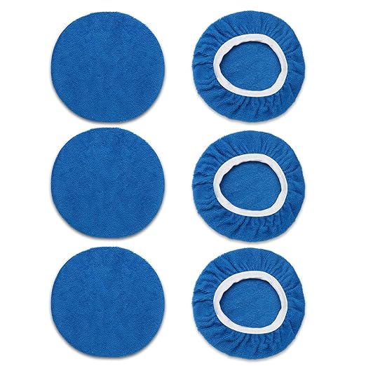 6 PCS Car Buffing Pads for 7-8 Inch Orbital Polisher, Microfiber Polishing Pad Buffer Polisher Bonnets, 7-8 Inch Polishing Pads Cover Waxing Pads for Car Detailing (Blue)