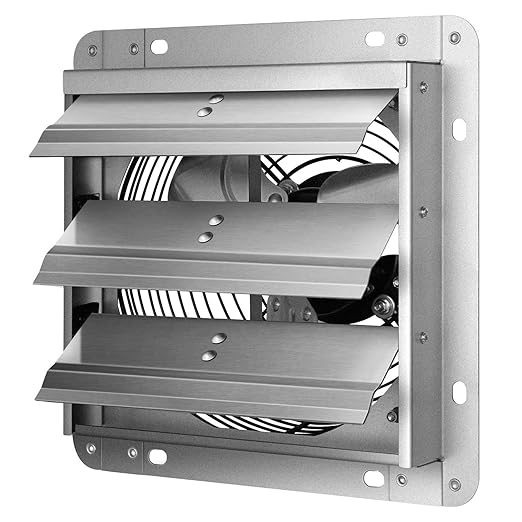 Simple Deluxe 7 Inch Wall Mounted Shutter Exhaust Fan, Aluminum, 1600 RPM, 760 CFM, for Attic, Garage, Louvered Vent, And Greenhouse, Silver