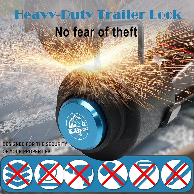 Trailer Lock, Heavy Duty Trailer Ball Lock Fits 2 5/16-Inch Couplers, Anti-Theft, Anti-Smashing, Secures Safety Chains, Solid Steel Towing Hitch Accessories for RV, Cargo, Boat (with Handle)