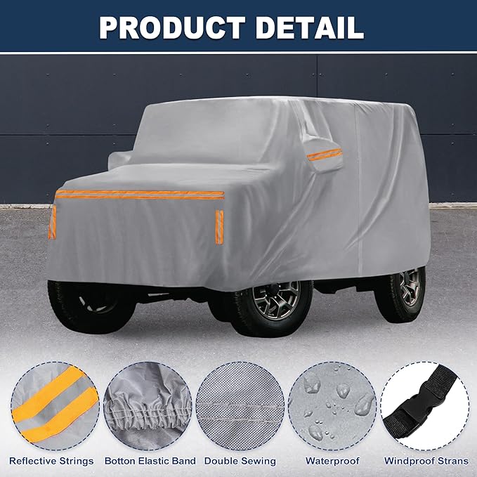 ACROPIX 1 Set Car Cover for Suzuki Jimny JB64W Jimny Sierra JB74W Outdoor Waterproof Sun Rain Dust Wind Snow Protection with Driver Door Zipper 1