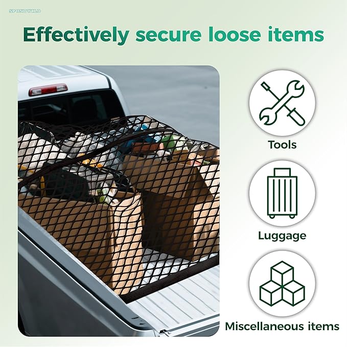 Stretchable Cargo Net with Hooks - Adjustable Elastic Trunk and Truck Bed Storage Organizer for Cars and Trucks, Ideal for Securing Light Loads, Easy to Install,6' x 4'