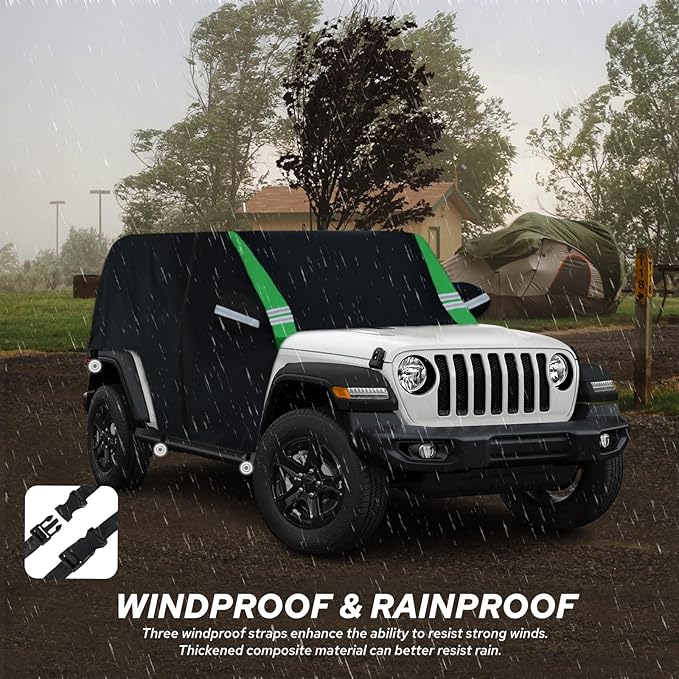 Cab Cover Compatible with Jeep Wrangler Waterproof 2 Door Custom Fits for TJ YJ CJ JK JL, Outdoor Half Exterior Sun Rain Snow Dust UV Protection with Trunk Zipper