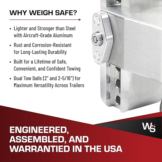 Weigh Safe 180-Degree Trailer Hitch - Adjustable Trailer Hitch for Towing - Compatible with 3" Receivers - 10" Drop, Stainless Steel Tow Balls, 21,000 GTW, 1-Piece Lock Set