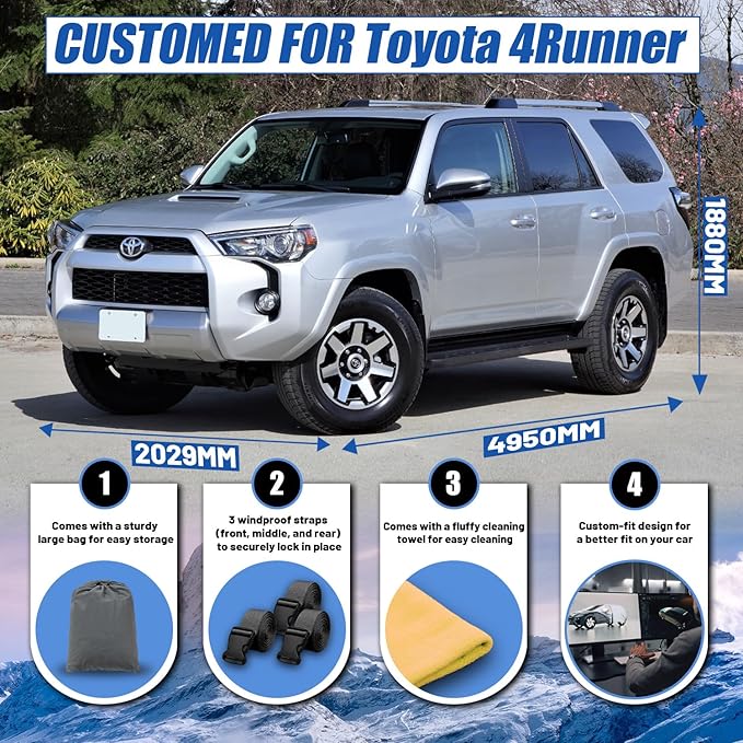 SUV Car Cover Custom Fit for Toyota 4Runner (2002-2025), Waterproof All Weather for Automobiles Full Exterior Cover Rain Sun Snow UV Protector.