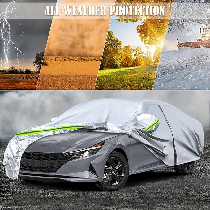 Waterproof Car Covers Replace for 2006-2025 Hyundai Elantra, 6 Layers Silver All Weather Custom-fit Car Cover with Zipper Door & Windproof Bands for Snow Rain Dust Hail Protection
