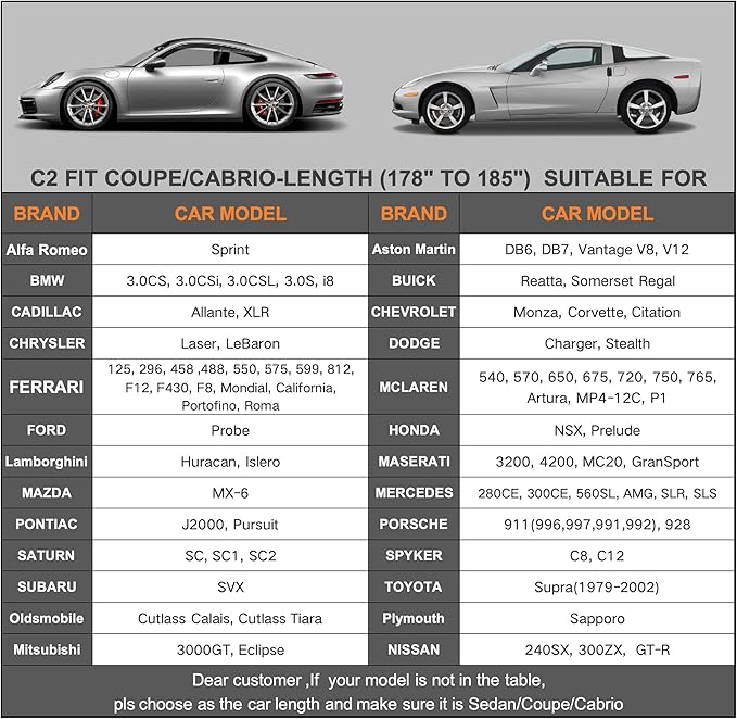Kayme 7 Layers Coupe/Sedan Car Cover Waterproof All Weather for Automobiles, Outdoor Full Cover Sun UV Protection, Universal Fit for Porsche 911 Carrera S 4S, Chevy Corvette C4 C5 C6 C7(178-185 inch).