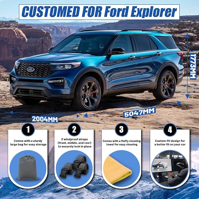 SUV Car Cover Custom Fit for Ford Explorer (2006-2025), Waterproof All Weather for Automobiles Full Exterior Cover Rain Sun Snow UV Protector.
