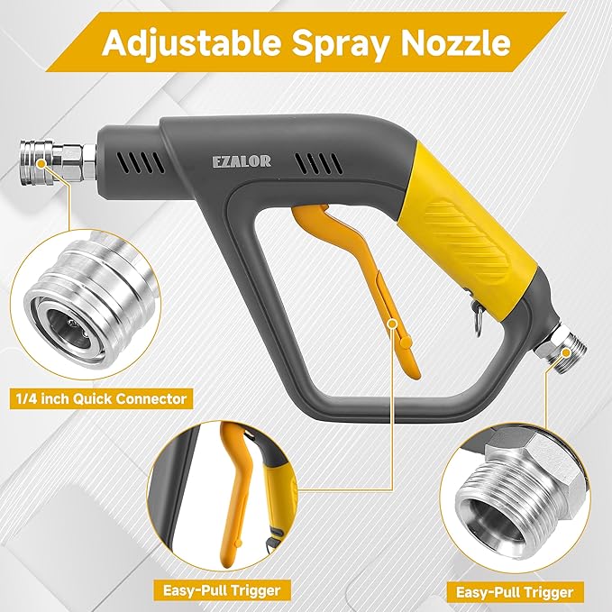 Short Pressure Washer Gun with Foam Cannon, High Power Washer Gun Snow Foam Lance with 5 Power Washer Nozzle Tips, 1/4 Inch Quick Connector, 4000 PSI, 1 Liter