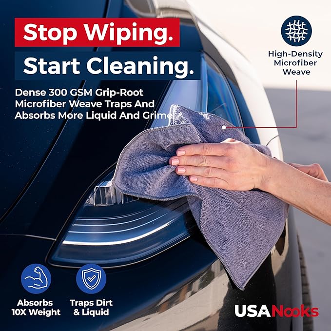 Microfiber Cleaning Cloth Grey - 100 Pcs (12.5"x12.5") - High Performance - 1200 Washes, Ultra Absorbent Microfiber Towel Weave Grime & Liquid for Streak-Free Mirror Shine - Car Washing Cloth