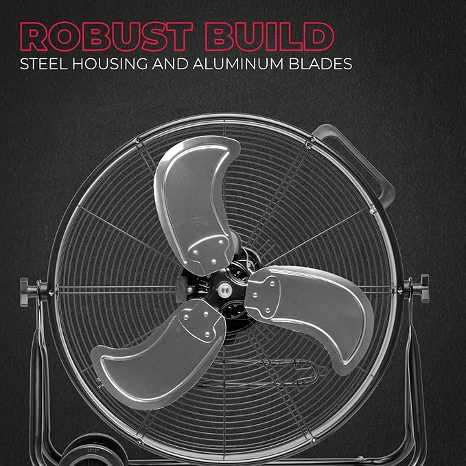 XtremepowerUS 24" Industrial Shop Fan High-Velocity Flow Drum Fan Floor Fan Rolling Drum Garage Tilt 3 Adjustable Speed Commercial, Gym, Garage Use, Black