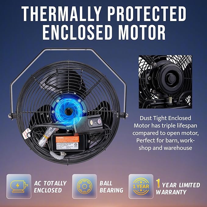 Tornado 2 Pack 12 Inch Outdoor Rated IPX4 Water-Resistant High Velocity Metal Industrial Wall Mount Fan For Commercial, Industrial, Residential, TEAO Motor 3 Speed 1650 CFM, cETL Safety Listed