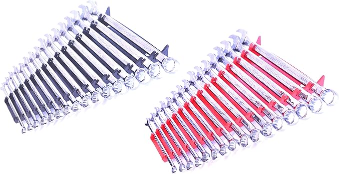 MLTOOLS 16-Tool Wrench Organizer - Low-Profile V-Shape Wrench Holder, Fuel & Solvent Resilient - In-Drawer Wrench Tray For Garage, Workshop - Made in USA Red & Black