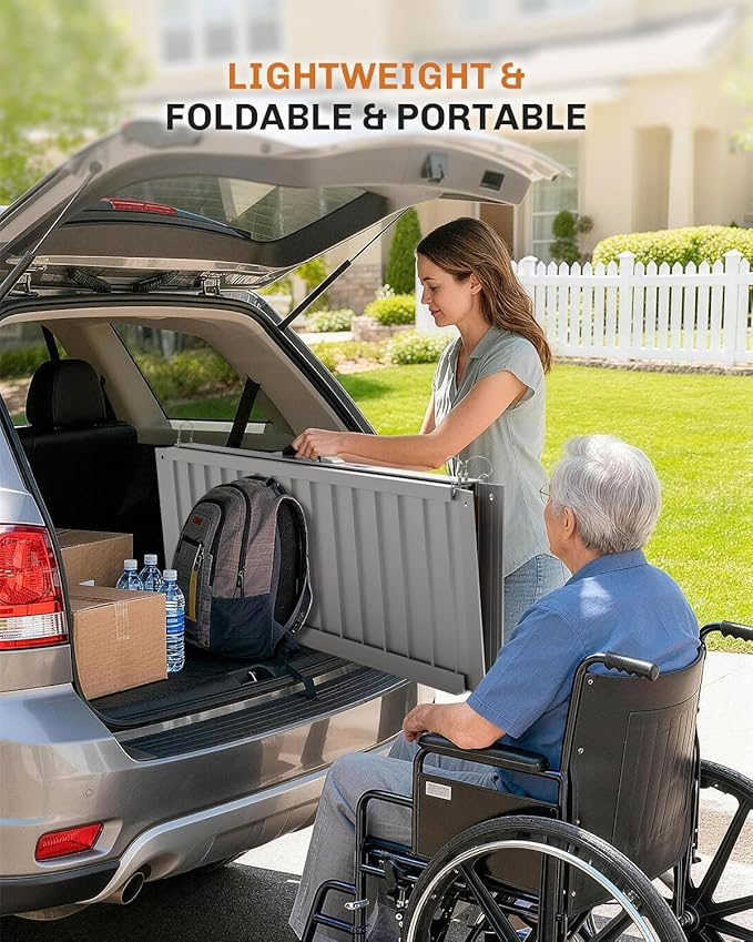 Portable Wheelchair Ramp 4 FT, Aluminum Folding Ramps for Wheelchairs for Home with Handle & Non-Skid Surface, 802 lbs Threshold Ramps for Doorways Steps Stairs Entry Cars Use