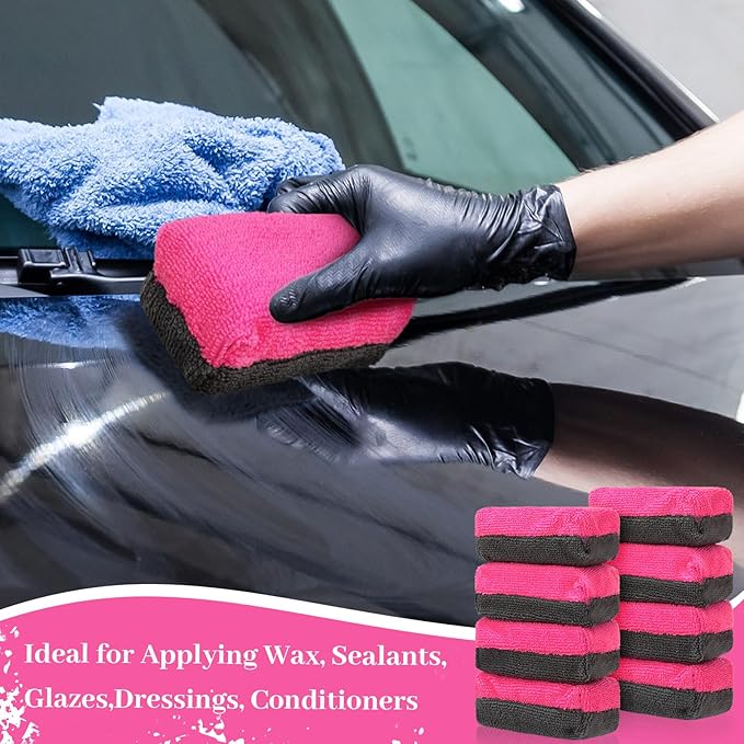 Mudder 24 Pcs 3.5 x 1.5 x 1.5 Inch Car Wax Applicator Pad Rectangular Microfiber Pads Sponge Ceramic Coating Applicator Car Foam Cleaning (Pink and Gray)