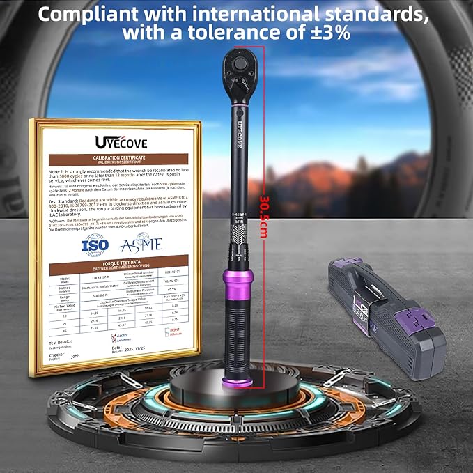 3/8" Inch Drive Click Torque Wrench 5-45 FT-LB/6.8-61N.M, ±3% Accuracy, Dual-Direction Click Professional Torque Wrench, Dual Range Scales Graduated in FT.LB and N.M, Purple