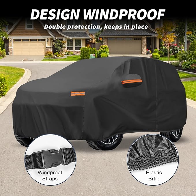 X AUTOHAUX Car Cover Outdoor Waterproof Sun Rain Snow Hail Protection with Left Side Door Zipper 210D-PU for Ford Edge