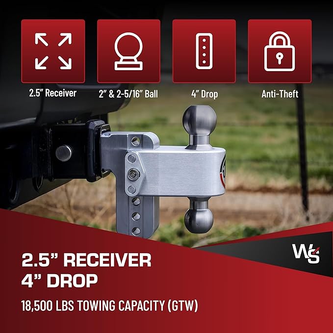 Weigh Safe Adjustable Trailer Hitch Ball Mount, 4" Adjustable Drop Hitch for 2.5" Receiver w/ 2 pc Keyed Alike Lock Set, Heavy Duty Aluminum Trailer Tow Hitch w/Stainless Steel Tow Balls, 18,500 GTW