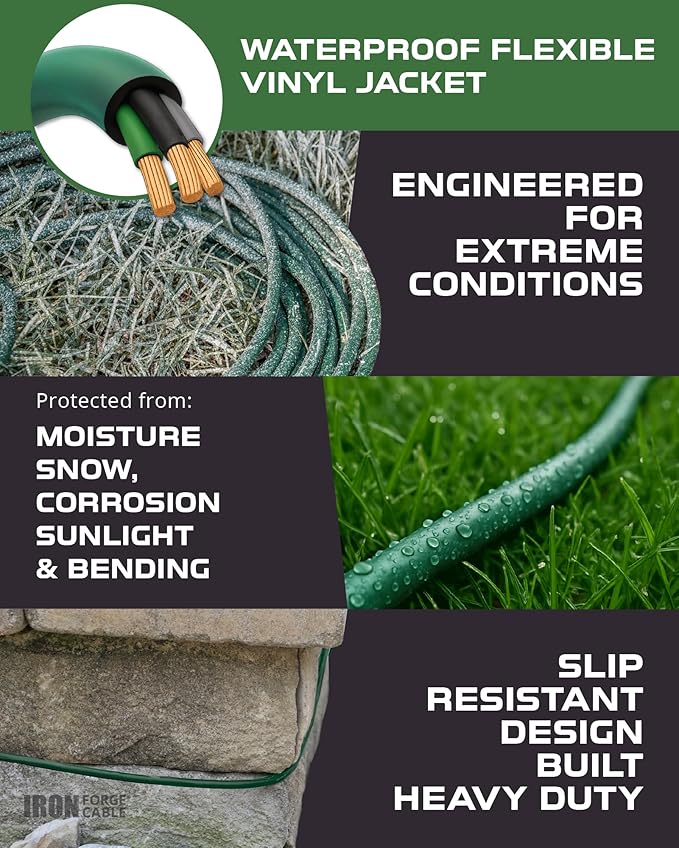 IRON FORGE CABLE 40 Foot Outdoor Extension Cord with 3 Electrical Power Outlets - 16/3 SJTW Durable Cable