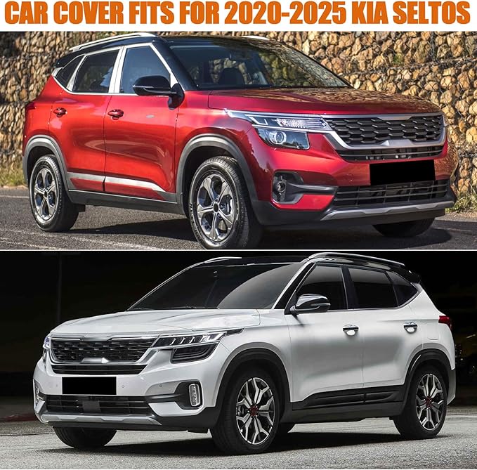 Waterproof Car Covers Replace for 2020-2025 Kia Seltos, 6 Layers Silver All Weather Car Cover with Zipper Door & Windproof Bands for Snow Rain Dust Hail Protection