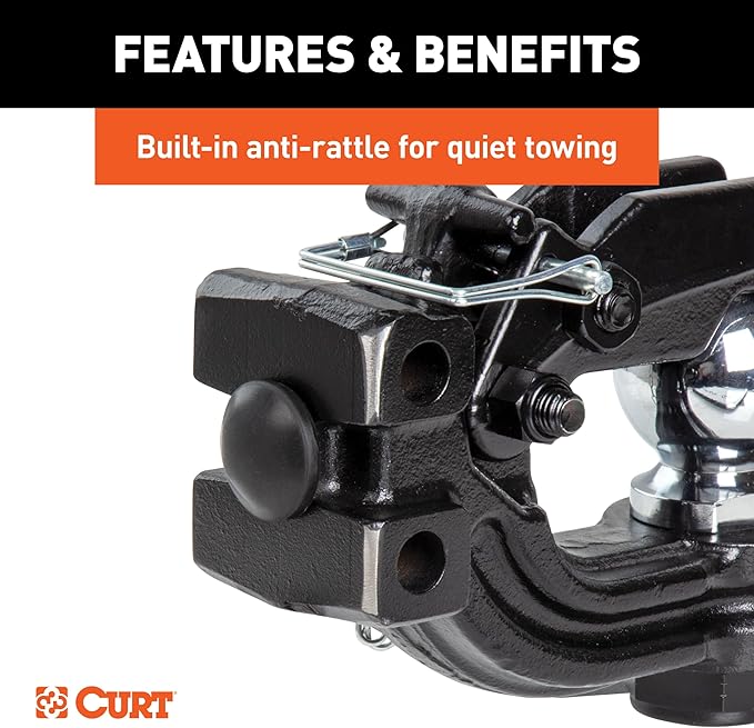 CURT 45908 Adjustable Pintle Hitch Combination, 2-1/2-Inch Receiver, 6-Inch Drop, 2-5/16-Inch Ball, 20,000 lbs