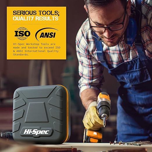 Hi-Spec 58 Piece 18V Cordless Drill Driver & S2 Steel Bit Set in a Zipper Case. Electric Power Screwdriver & Drilling DIY Tool for Metal, Wood & Masonry in the Home, Garage & Workshop
