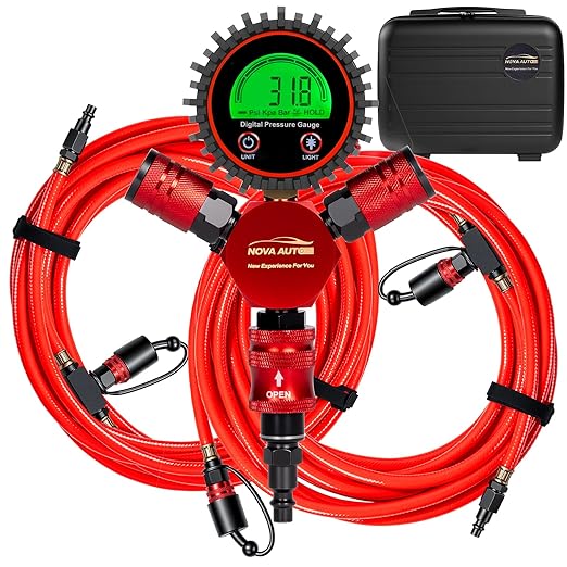 4 Tire Inflation Deflation System,Fits up to 200" Wheelbase,300psi Digital Tyre Pressure Gauge and Plastic Suitcase,4 Tire Inflation Kit for Truck,Car,Trailers,Motorcycles