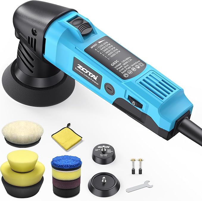 ZOTA 3 inch Polisher, 2" Mini Buffer with 8mm Random Dual Action Polisher,13.1ft(4m) Extended Power Cord for Quiet & Smooth Small Buffer Polisher.
