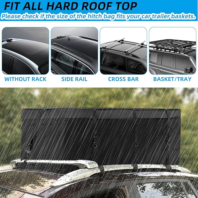 Waterproof Cargo Bag for Hitch Carrier 12.5 Cubic Feet Cargo Bag for Hitch Carrier,600D PVC Vehicle Soft-Shell Carriers with 8 Reinforced Straps,Storage Bag
