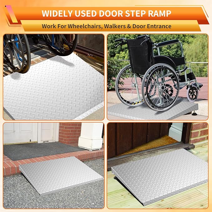 Height Adjustable Door ramp, Ramp for 3", 5.0" to 6.3" Rise Steps, Heavy Duty Front Door ramp for Elderly wheelchairs/Walkers/Scooters(27.6" L*37.4" W, Alloy Iron, 36LBs, Max 800LBs).