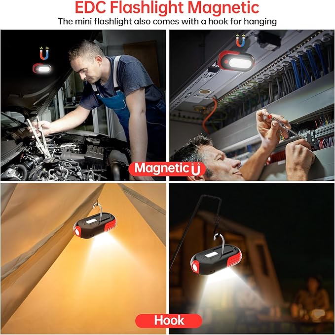 Magnetic Work Light Rechargeable, 400LM LED Work Light with COB Floodlight & Spotlight, 5 Modes, 3–7H Runtime, USB-C Magnetic Flashlight with Hook for Car Repair, Camping, Emergency