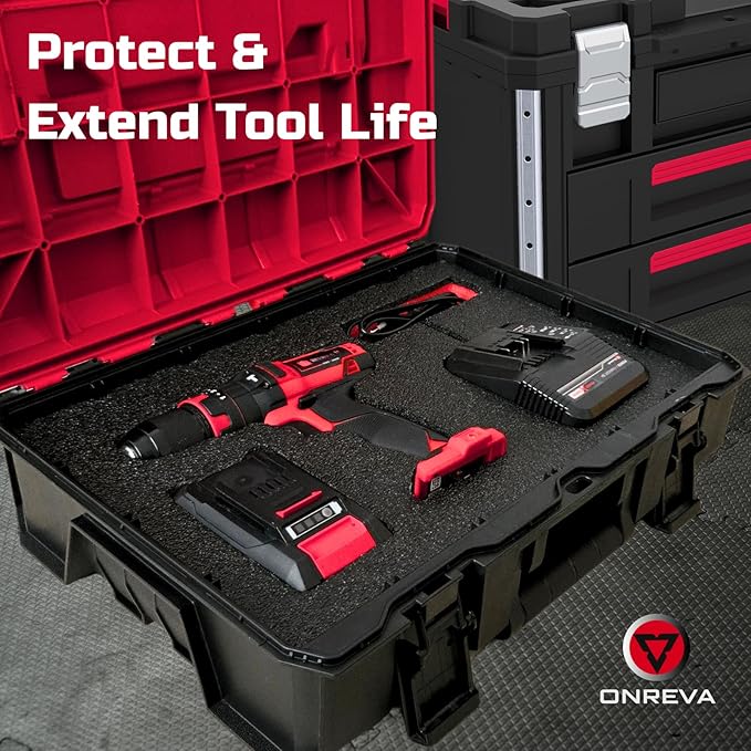 ONREVA Tool Box Foam 16x12x2 inch 3Pack, Foam Inserts for Cases, Polyethylene Storage Sheets for Toolbox Hard Case, Tool Shadow Insert, Kaizen Organizer Sheet, Black with Red