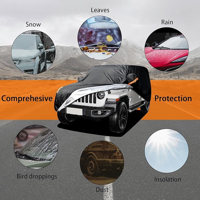 Jeep Wrangler Cover Waterproof 2 Door, All Weather for Jeep Rain Cover for Automobiles, Outdoor Full Exterior for Jeep Covers Fits JK JL TJ YJ CJ