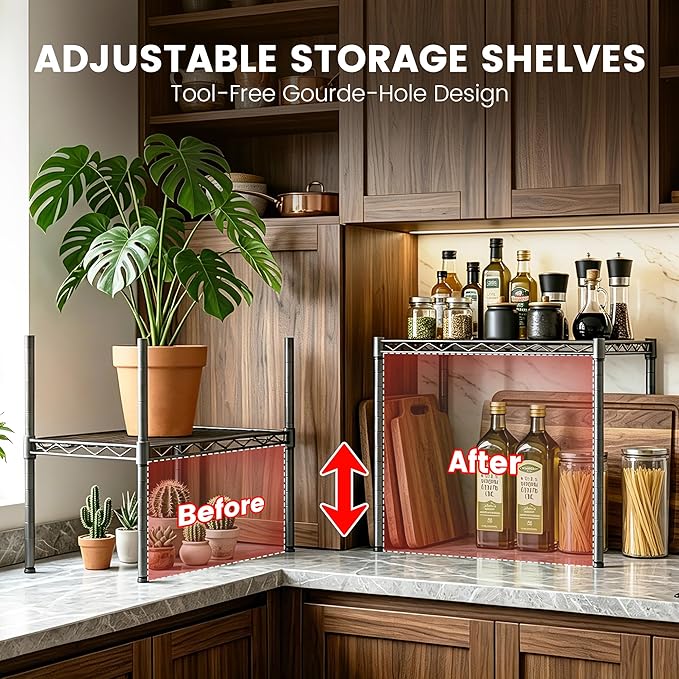 Xcity Storage Shelves, 1 Tier Heavy Duty Metal Shelving Unit, 350 LBS Capacity Adjustable Steel Wire Shelf Organizer for Pantry, Kitchen, Garage, 14" D x 14" W x 15" H, Black